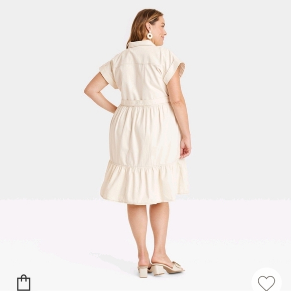 (2) Ava & Viv Short Sleeve Denim Tiered Midi A-Line Dress - Cream Women's - Picture 2 of 4